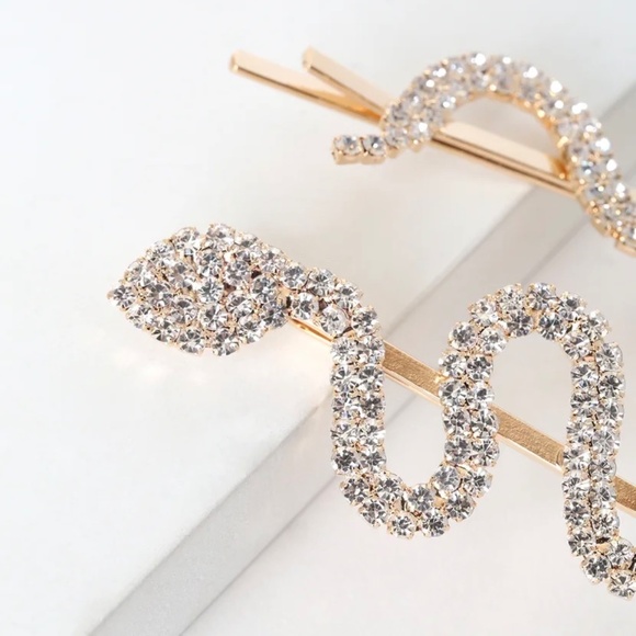 Lulu’s Gold Rhinestone Snake Hair Pin Set - Picture 3 of 5